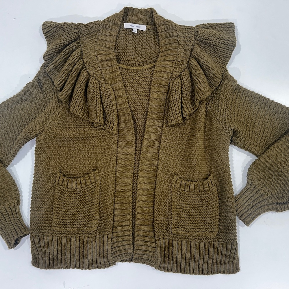 Madewell Olive Ruffle Collar Cardigan Sweater - Picture 1 of 3